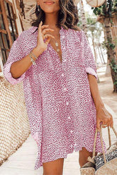 Mini-Hemdkleid mit Leopardenmuster und Knöpfen